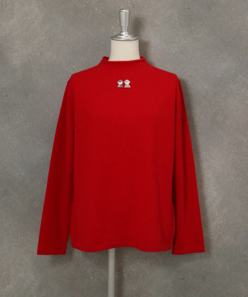  カシミヤ100％ロール襟ニット（レッド）
