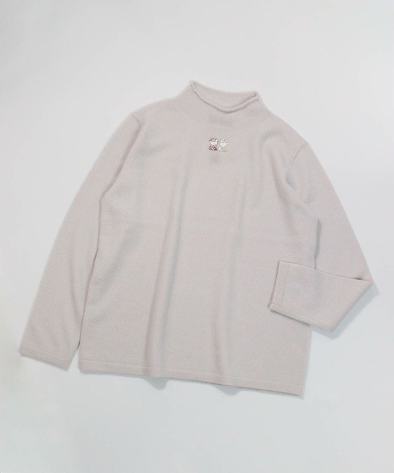  カシミヤ100％ロール襟ニット（ベージュ）