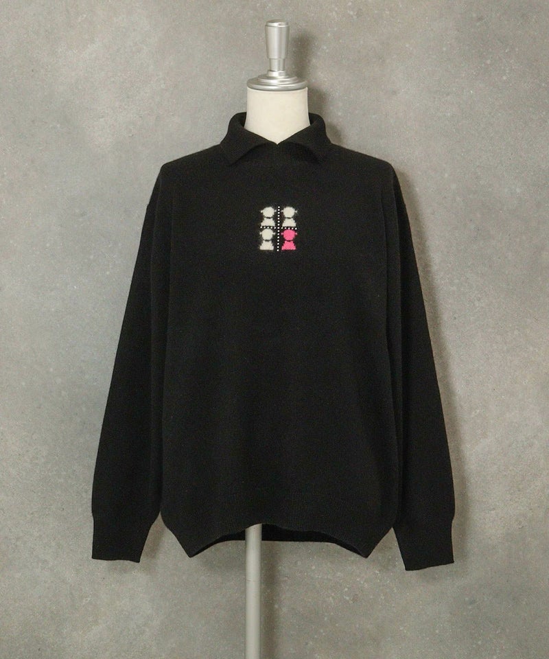 カシミヤ100％襟付きニット(ブラック)前