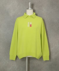 カシミヤ100％襟付きニット(イエロー)前