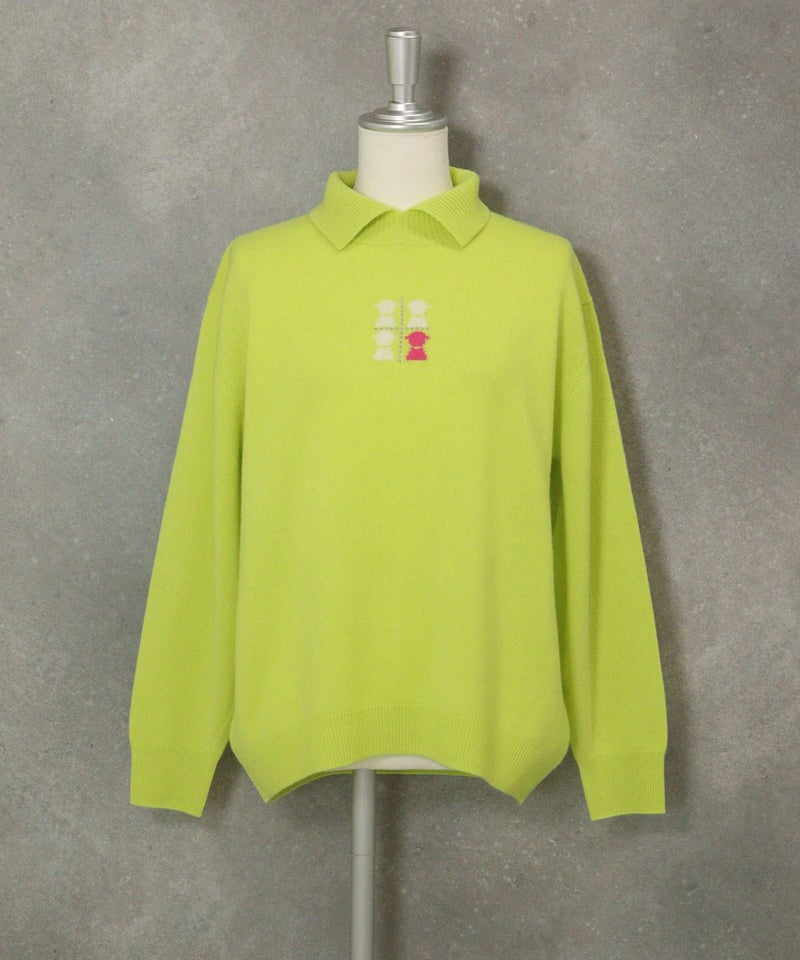 カシミヤ100％襟付きニット(イエロー)前
