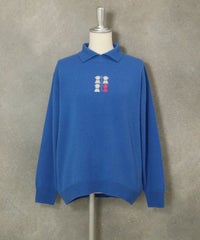 カシミヤ100％襟付きニット(ブルー)前
