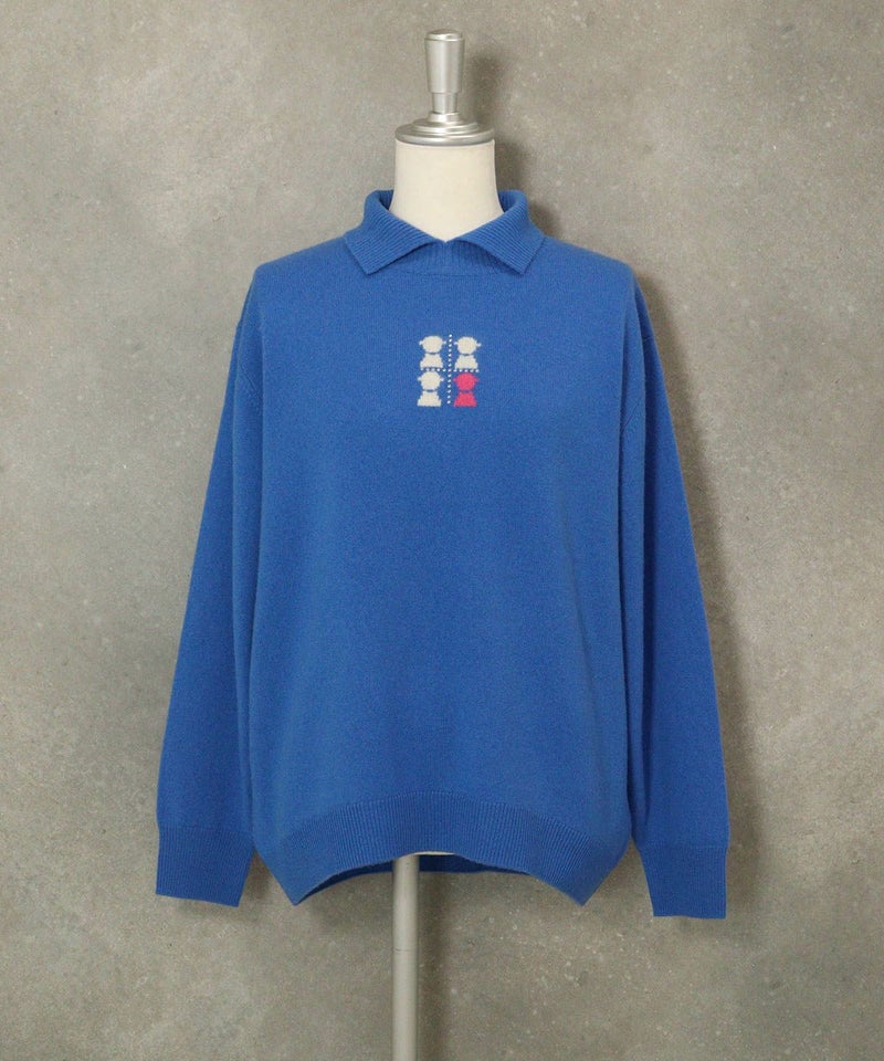 カシミヤ100％襟付きニット(ブルー)前