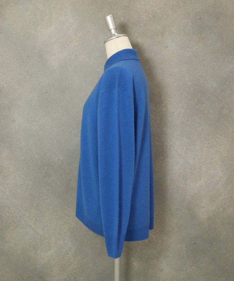 カシミヤ100％襟付きニット(ブルー)横