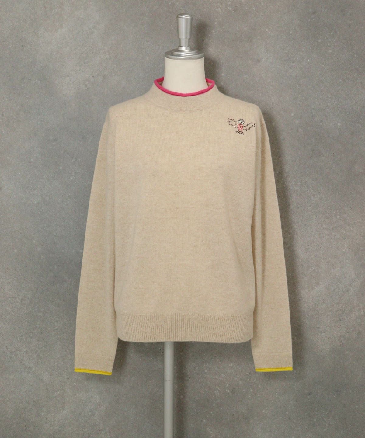 カシミヤ100％ポイントカラーニット(ベージュ)前