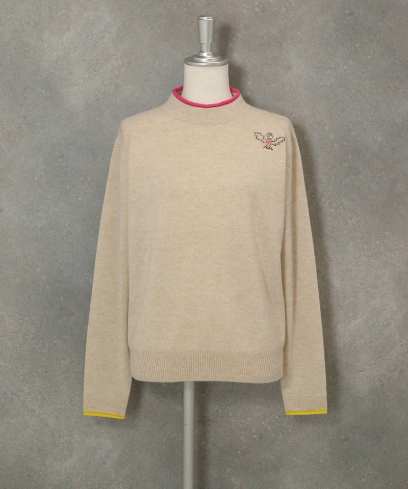 カシミヤ100％ポイントカラーニット(ベージュ)前