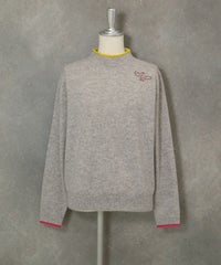 カシミヤ100％ポイントカラーニット(ライトグレー)前