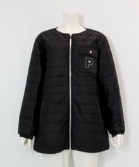 防風保温ノーカラー中綿ブルゾン（ブラック）