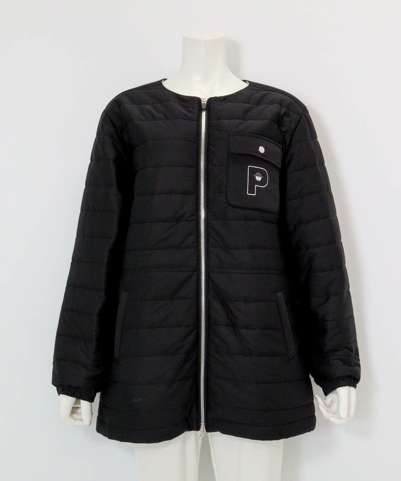 防風保温ノーカラー中綿ブルゾン（ブラック）