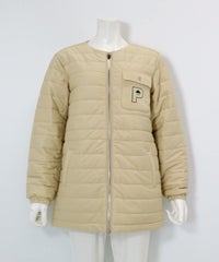 防風保温ノーカラー中綿ブルゾン（ベージュ）