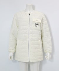 防風保温ノーカラー中綿ブルゾン（ホワイト）