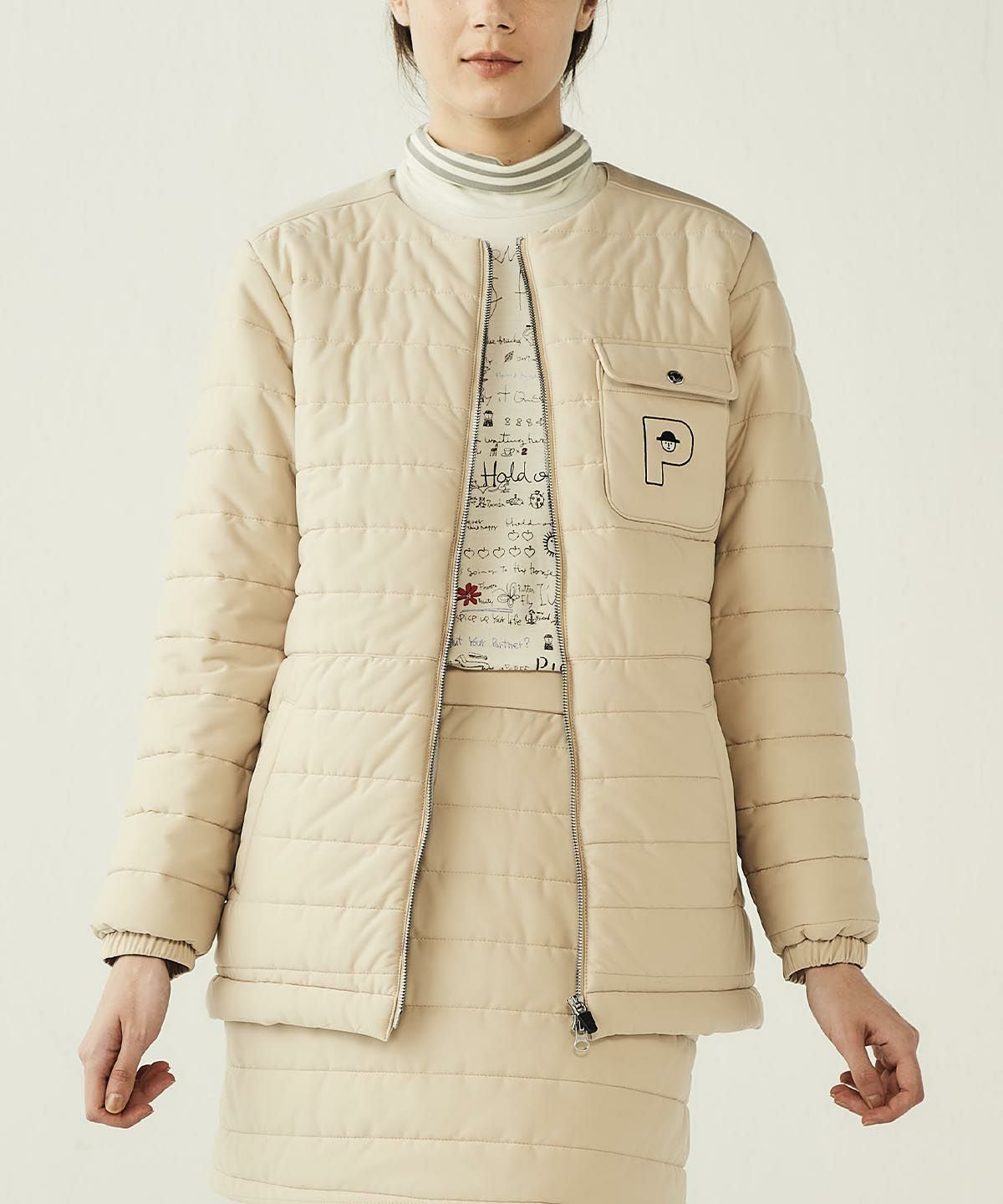 防風保温ノーカラー中綿ブルゾン|ピッコーネクラブ - ゴルフウェアや