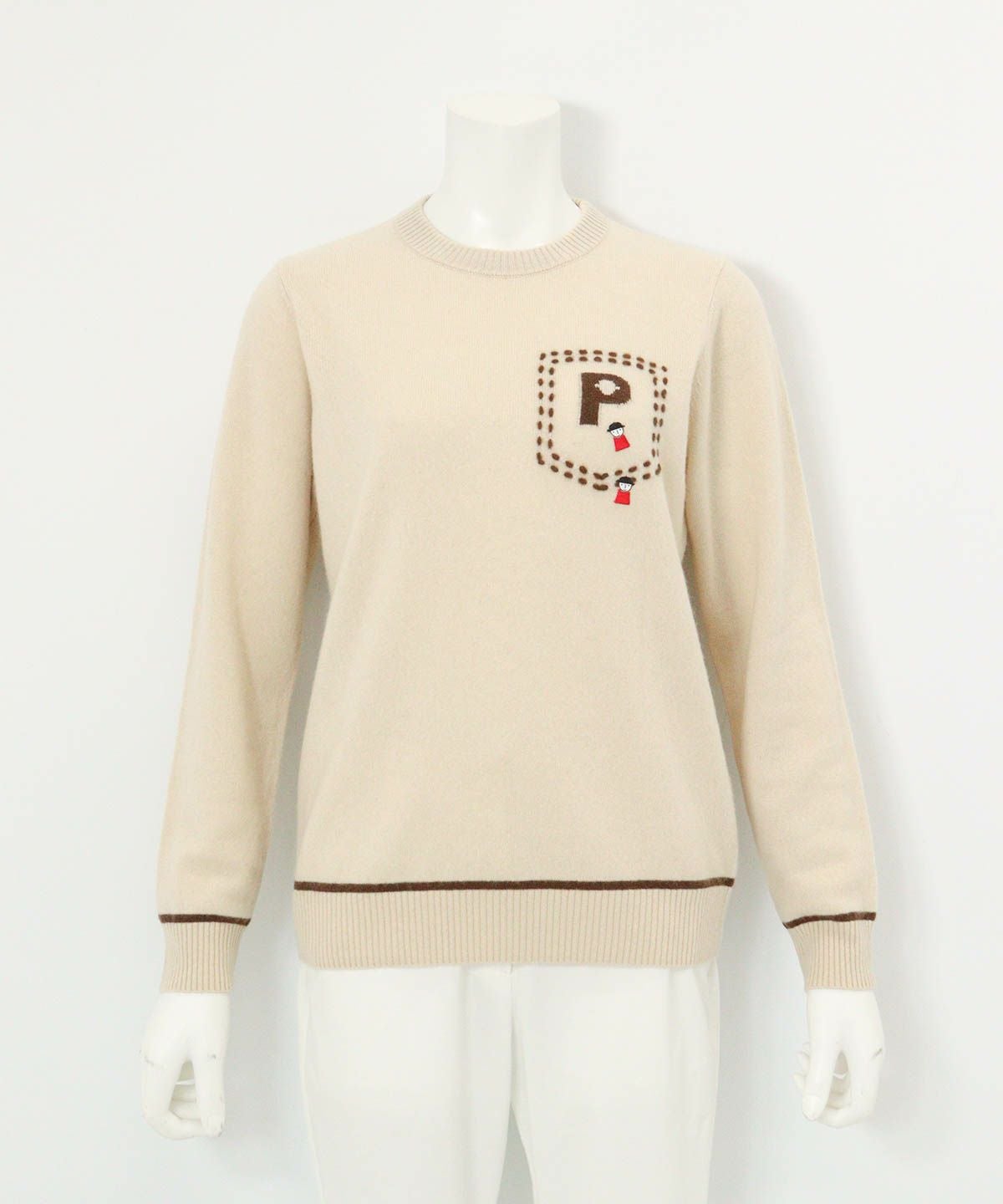 カシミヤ100％ラインニット （ベージュ）