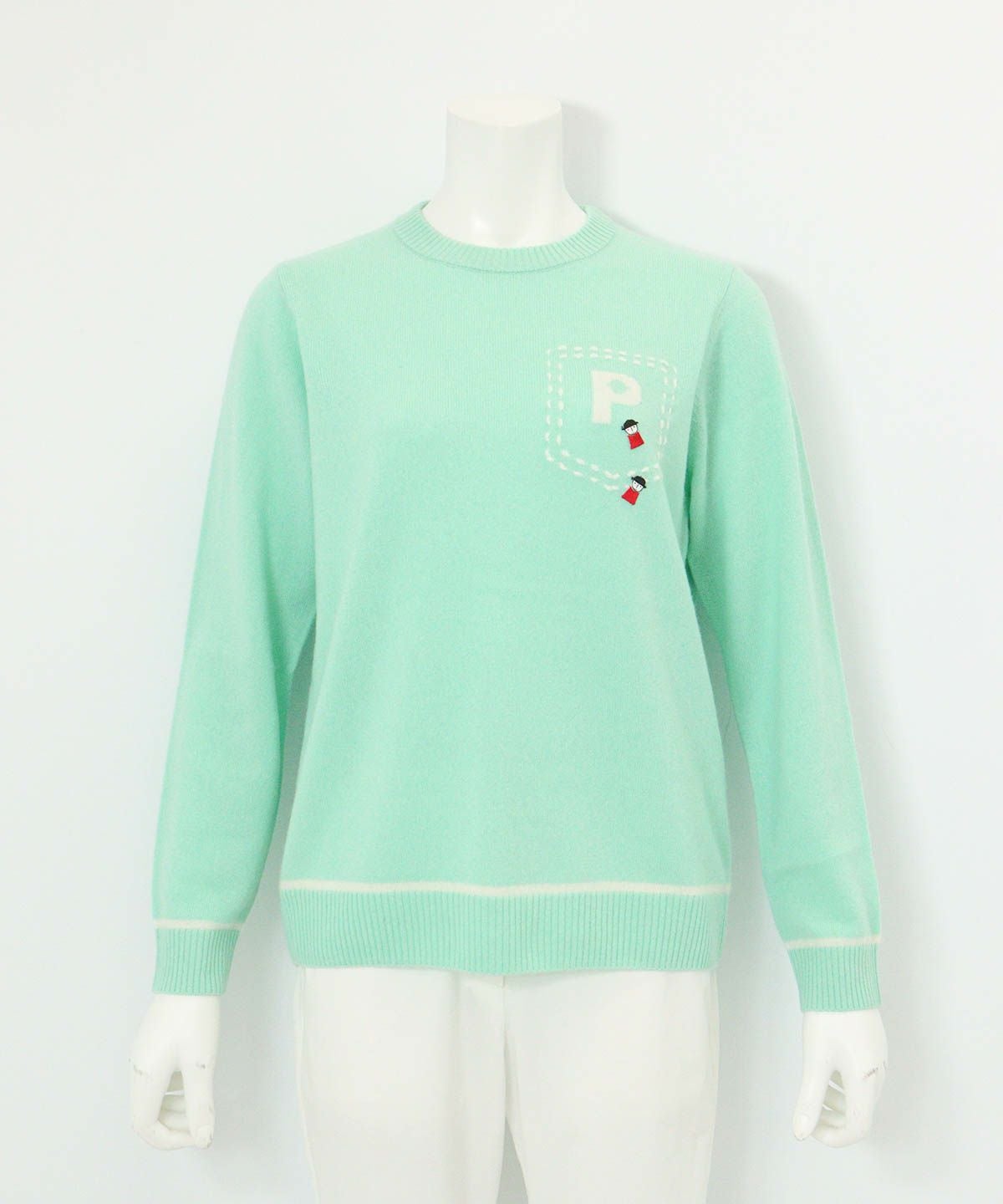 カシミヤ100％ラインニット （ライトグリーン）