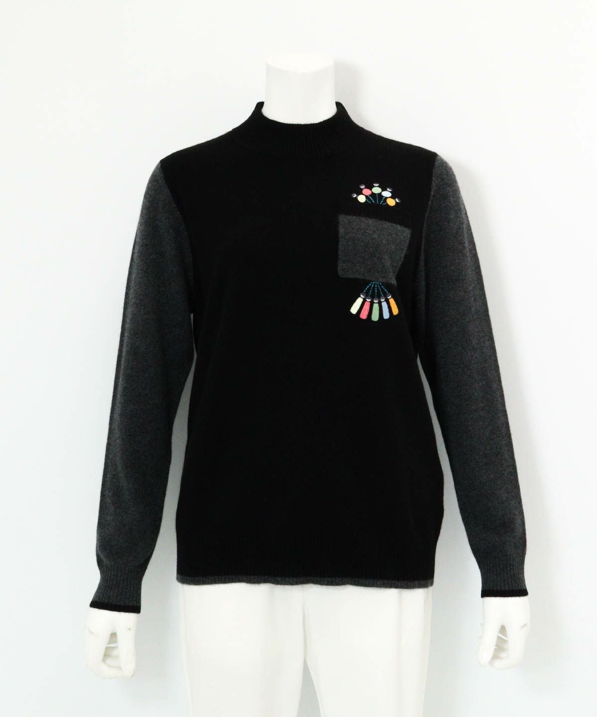 カシミヤ100％配色ニット（ブラック）