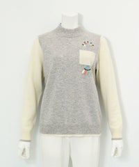 カシミヤ100％配色ニット（ライトグレー）