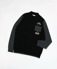 カシミヤ100％配色ニット（ブラック）