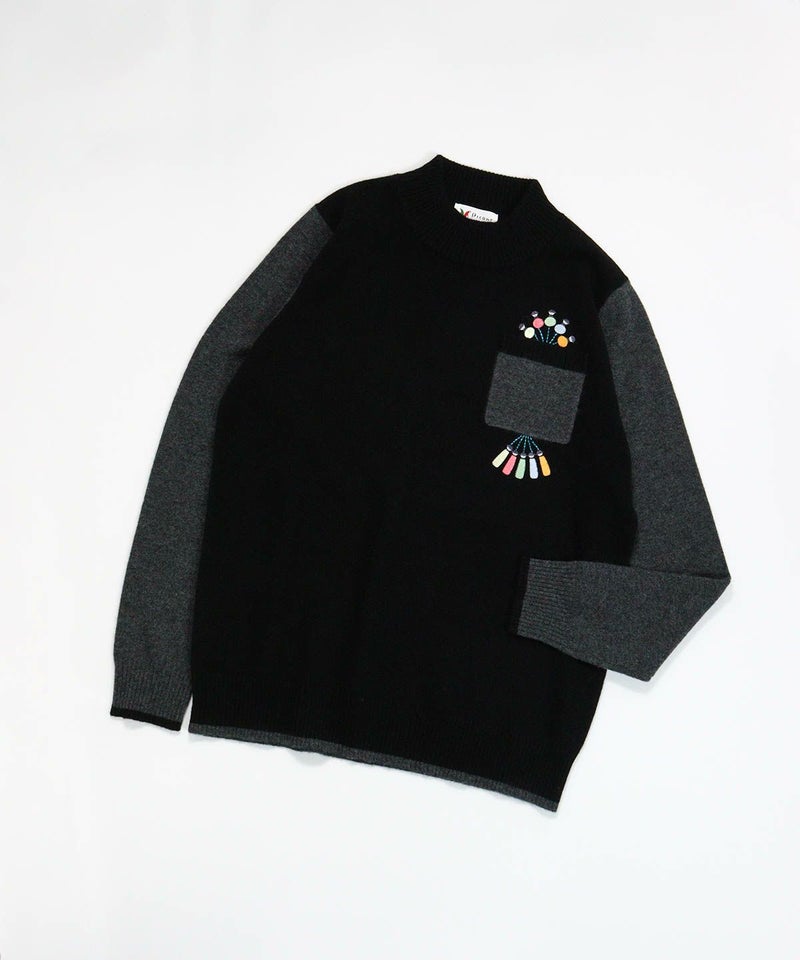 カシミヤ100％配色ニット（ブラック）