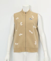 プードル柄発熱ニットベスト(ベージュ)前