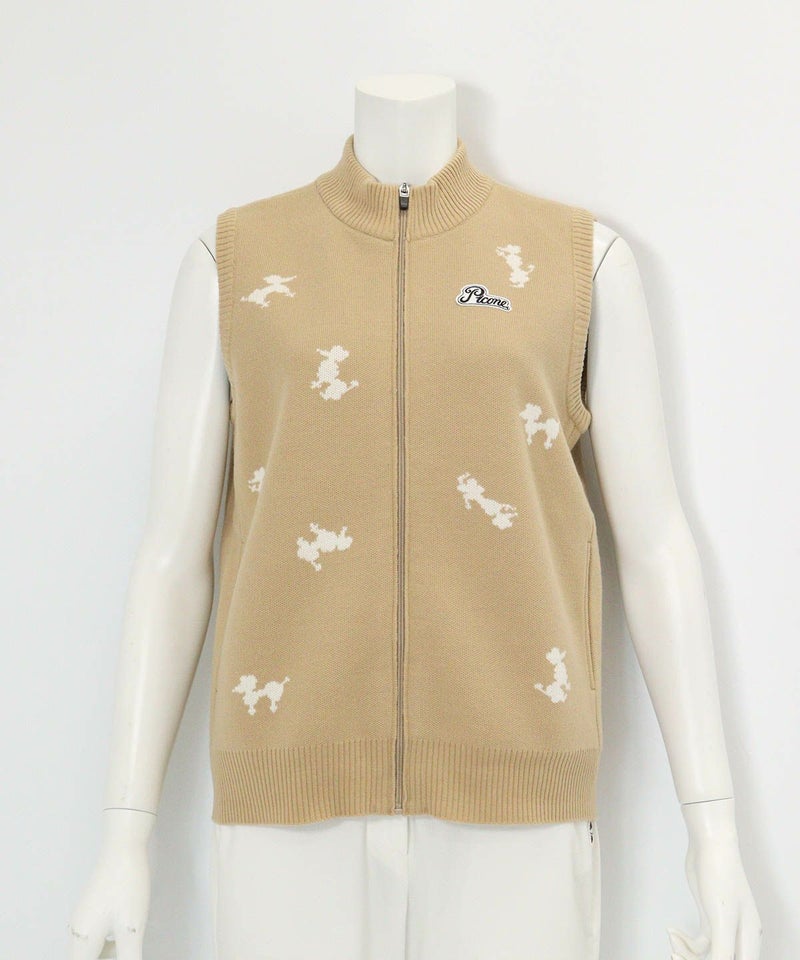 プードル柄発熱ニットベスト(ベージュ)前