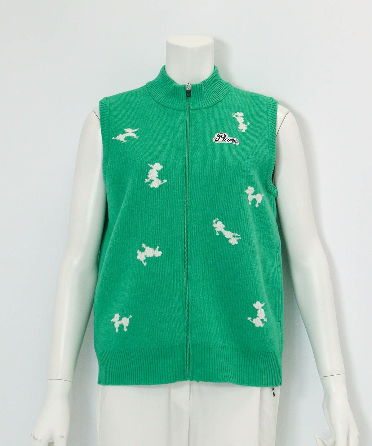 プードル柄発熱ニットベスト(グリーン)前