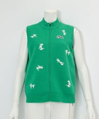 プードル柄発熱ニットベスト(グリーン)前