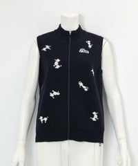 プードル柄発熱ニットベスト(ネイビー)前