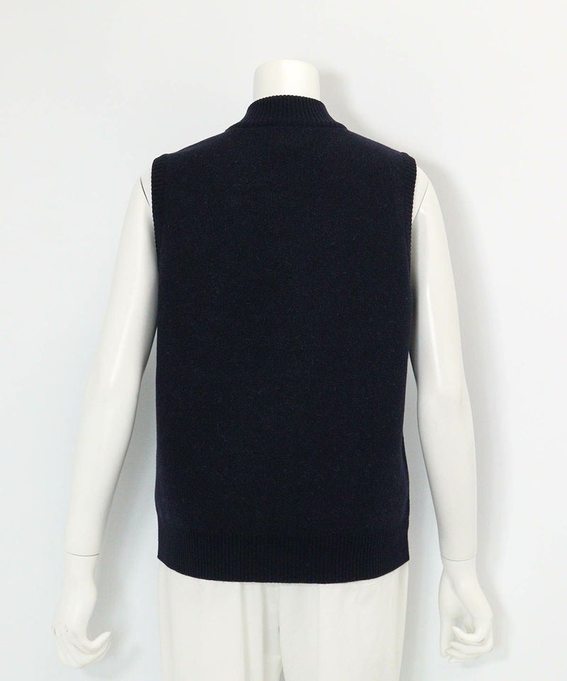 プードル柄発熱ニットベスト(ネイビー)前