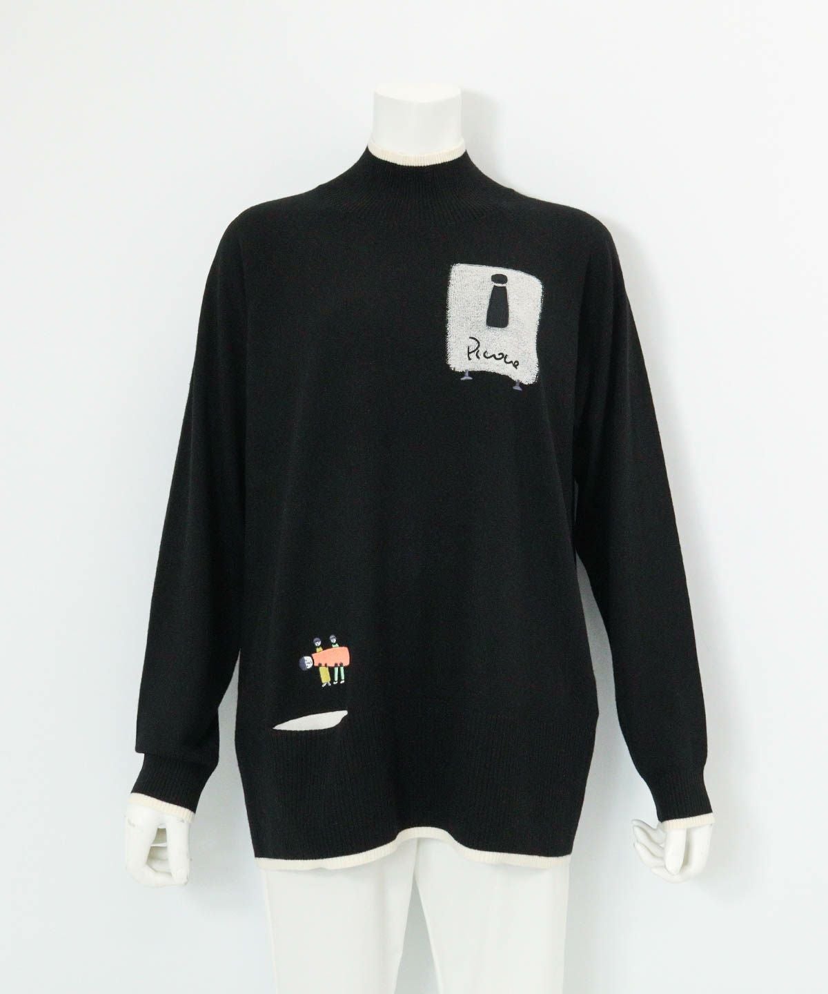 ウール混リブ切替ニット（ブラック）