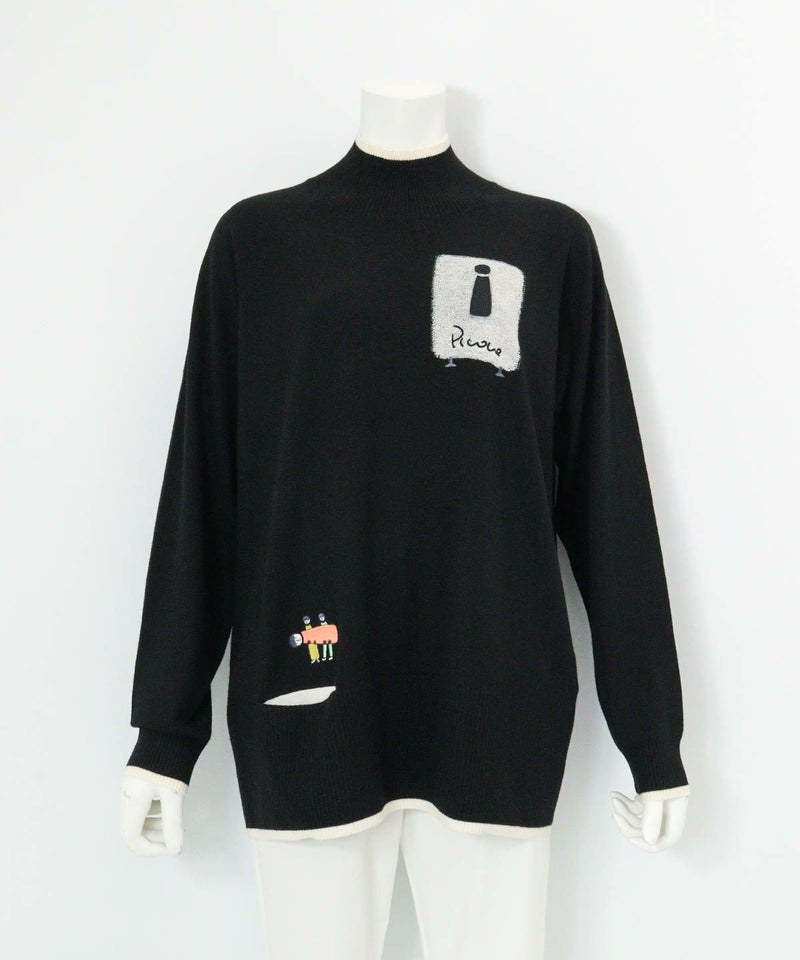 ウール混リブ切替ニット（ブラック）