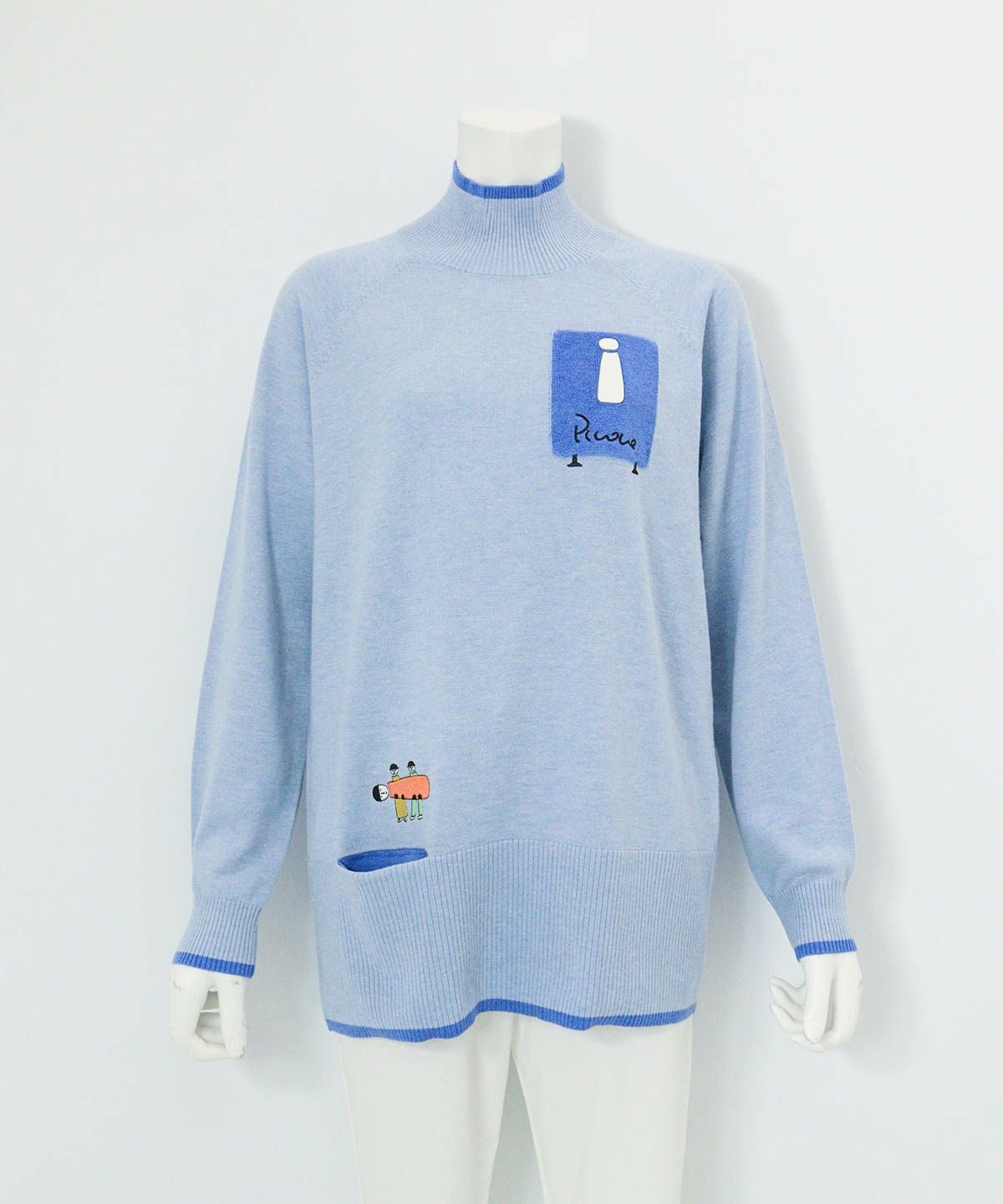 ウール混リブ切替ニット（ライトブルー）