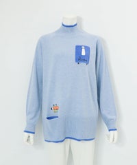 ウール混リブ切替ニット（ライトブルー）