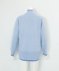 ウール混リブ切替ニット後（ライトブルー）