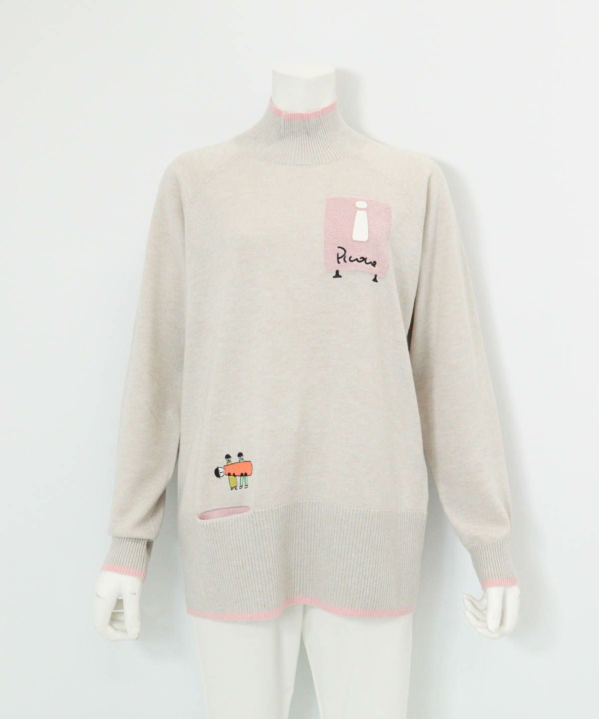 ウール混リブ切替ニット（ライトグレー）