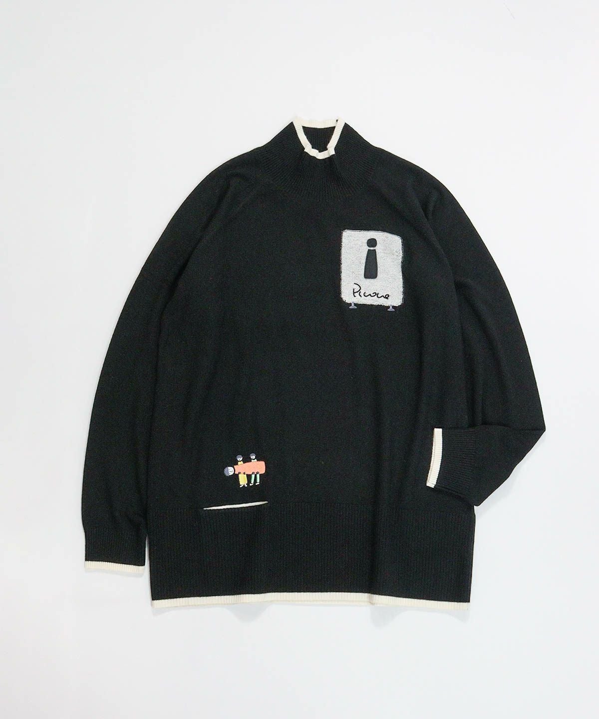 ウール混リブ切替ニット（ブラック）