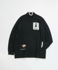 ウール混リブ切替ニット（ブラック）