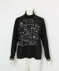 手描き風イラスト発熱素材プルオーバー(ブラック)前