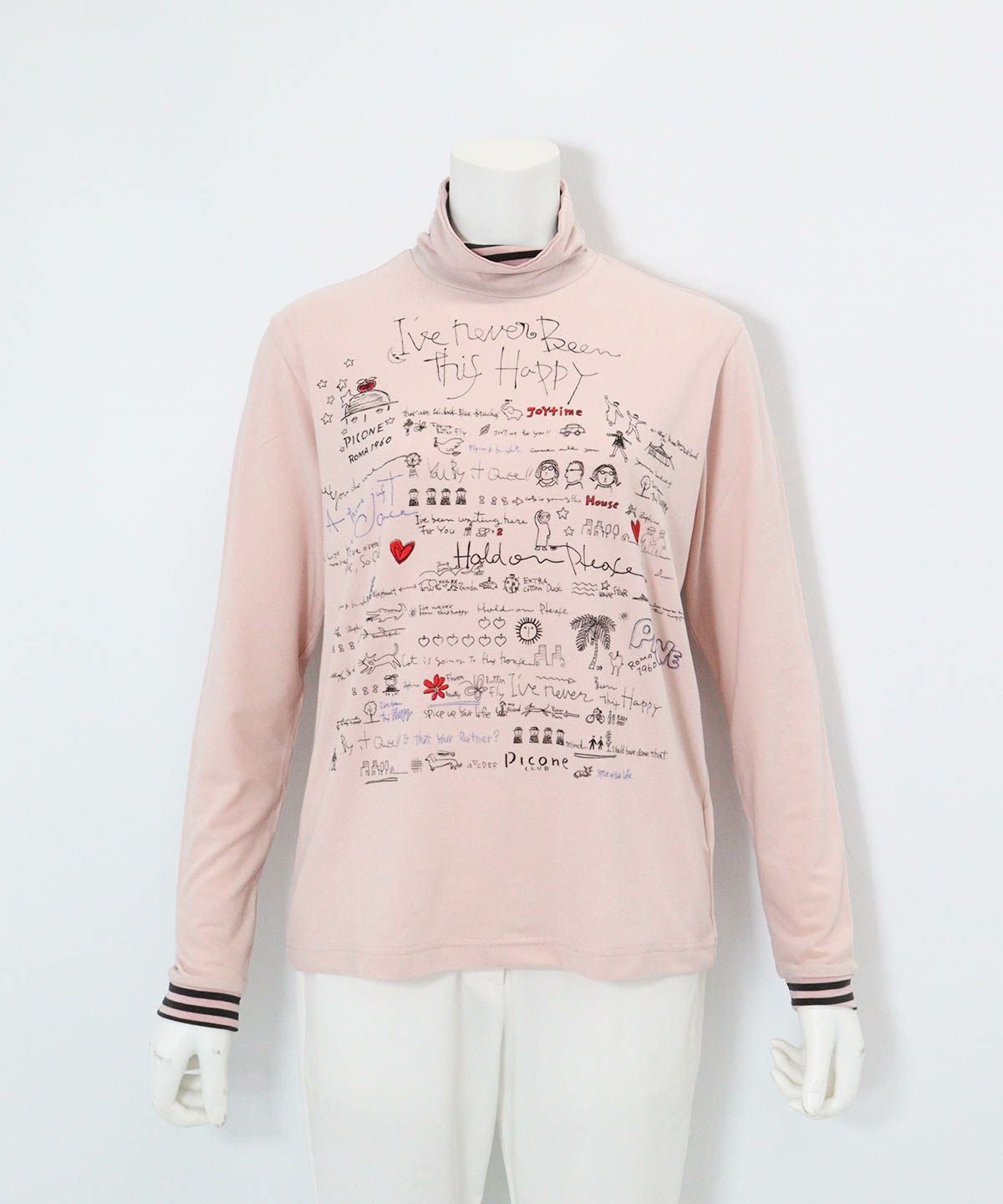 手描き風イラスト発熱素材プルオーバー(ピンク)前