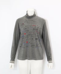 手描き風イラスト発熱素材プルオーバー(グレー)前