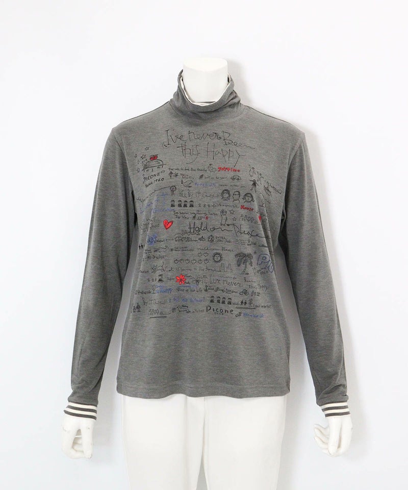 手描き風イラスト発熱素材プルオーバー(グレー)前