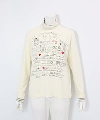 手描き風イラスト発熱素材プルオーバー(ホワイト)前