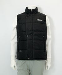 【メンズ】ジップアップ撥水中綿ベスト(ブラック)前