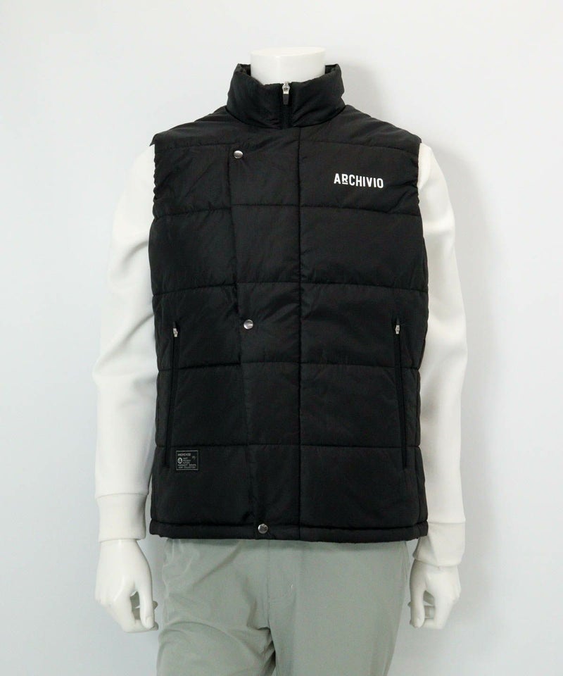 【メンズ】ジップアップ撥水中綿ベスト(ブラック)前
