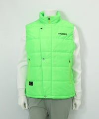 【メンズ】ジップアップ撥水中綿ベスト(ライトグリーン)前
