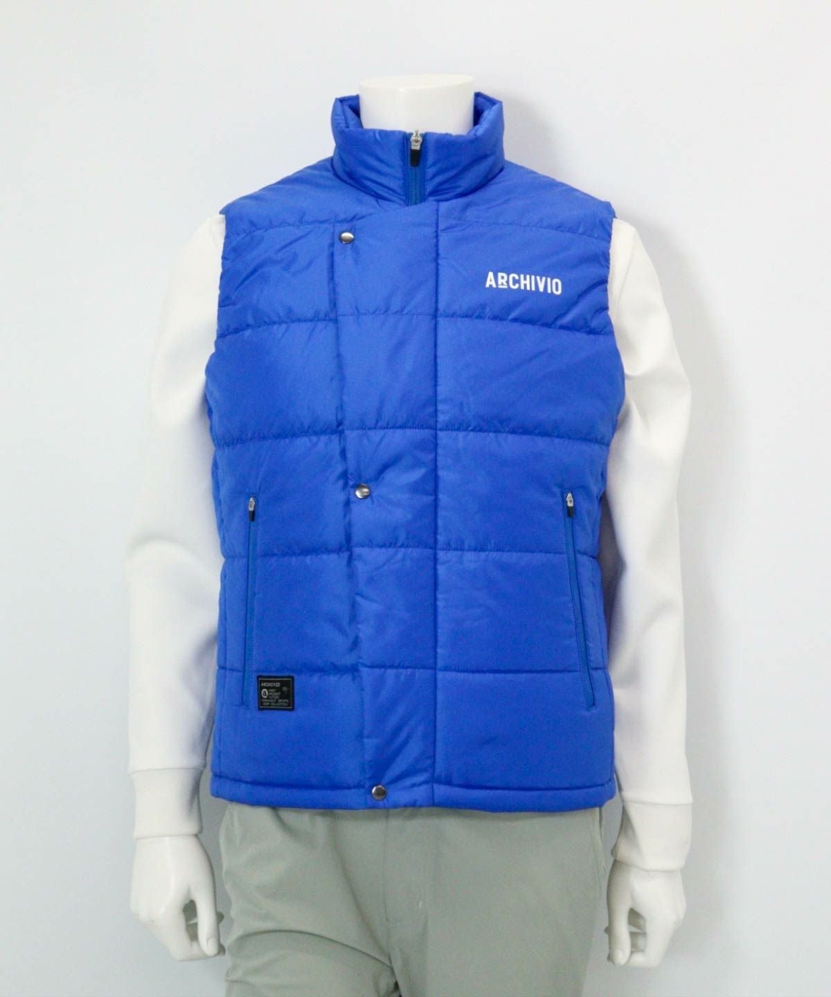 【メンズ】ジップアップ撥水中綿ベスト(ブルー)前