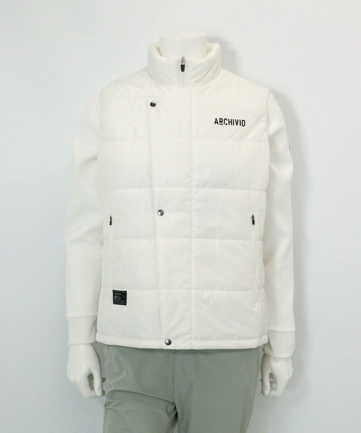 【メンズ】ジップアップ撥水中綿ベスト(ホワイト)前