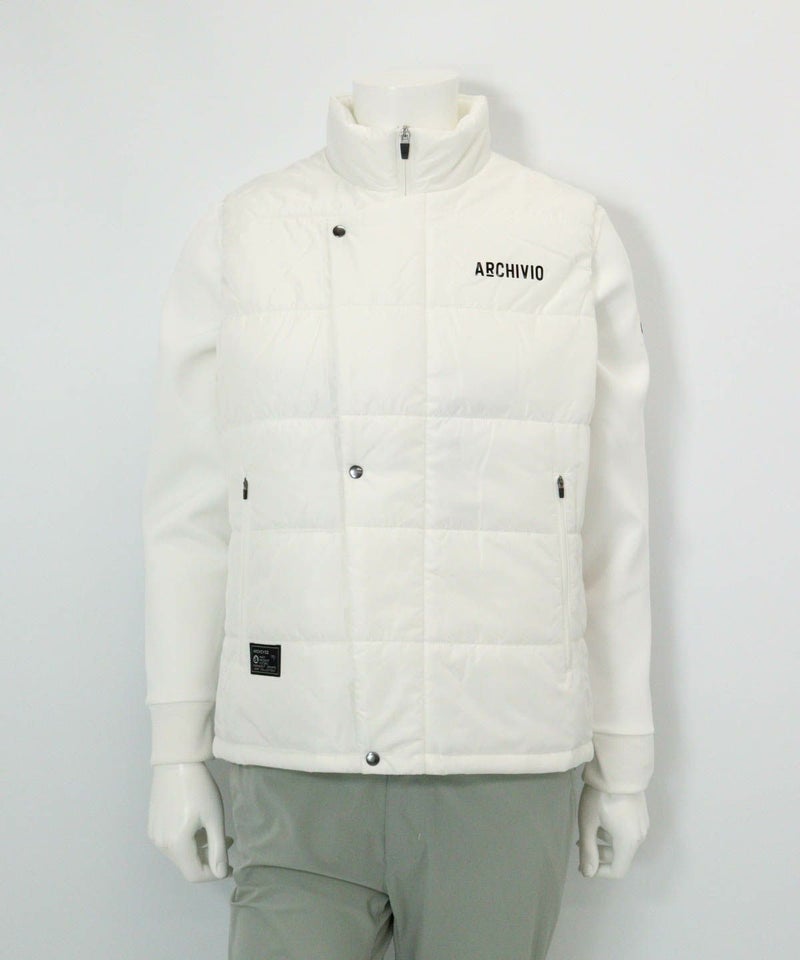 【メンズ】ジップアップ撥水中綿ベスト(ホワイト)前