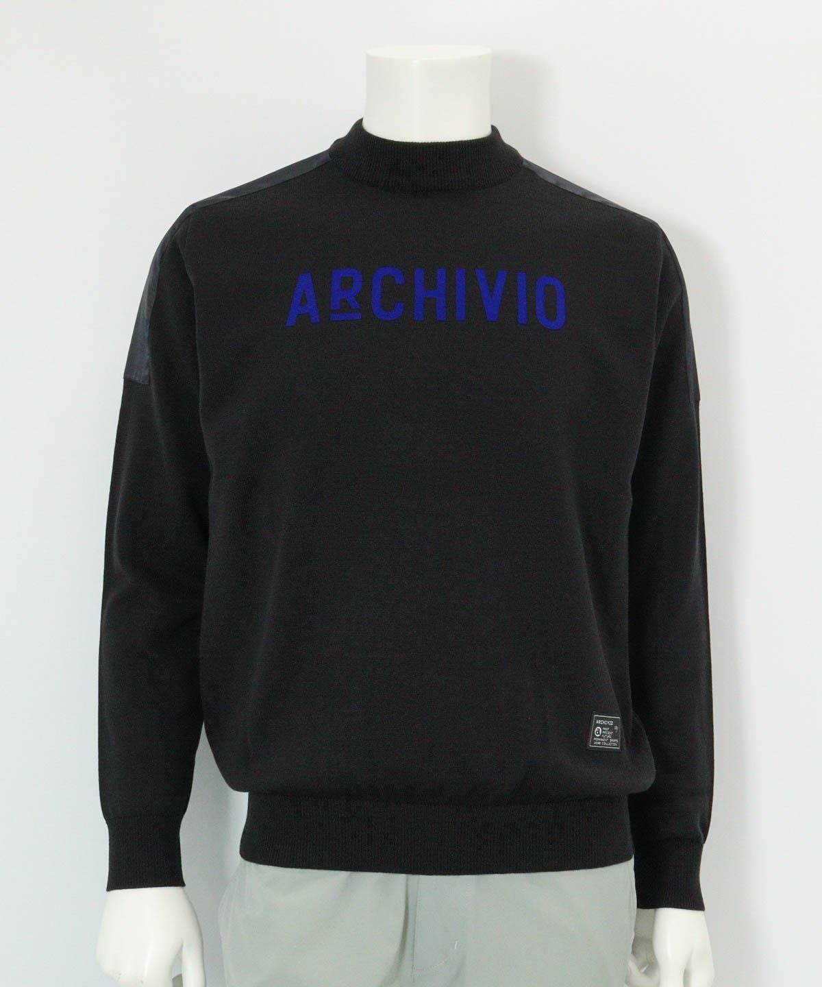 【メンズ】ウール混肩切替ロゴニット(ブラック)