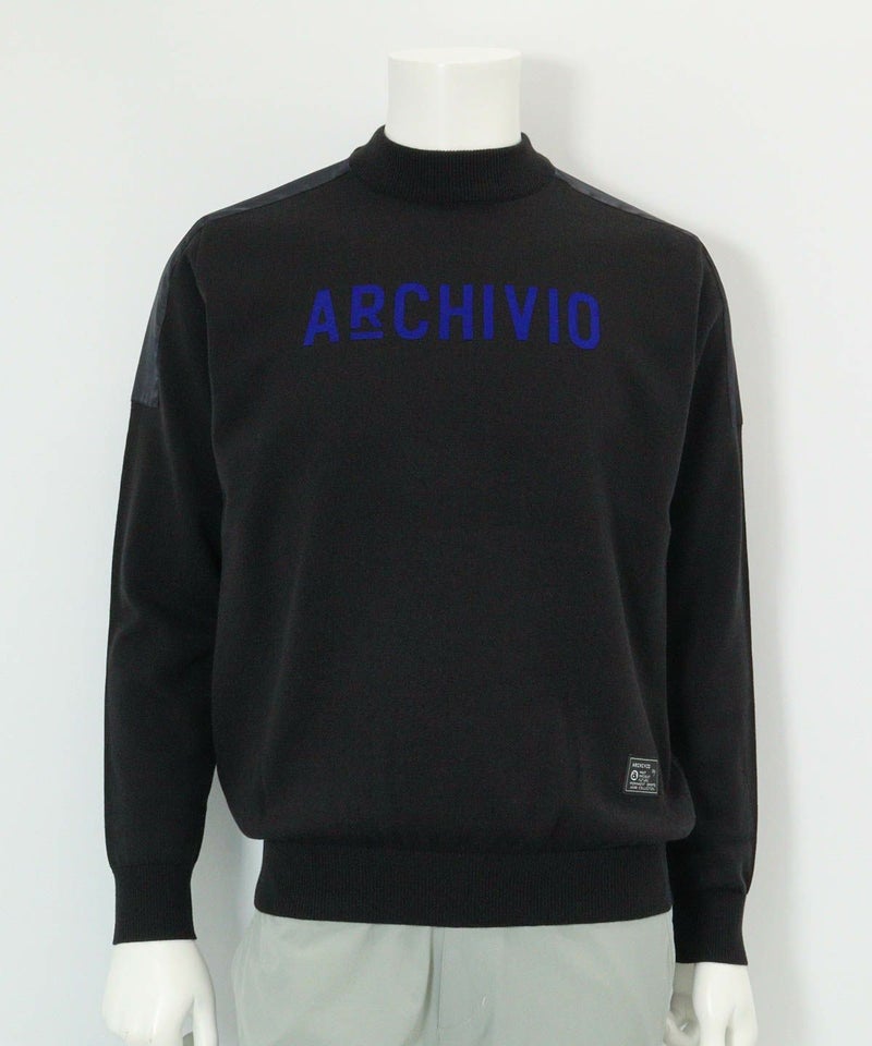 【メンズ】ウール混肩切替ロゴニット(ブラック)