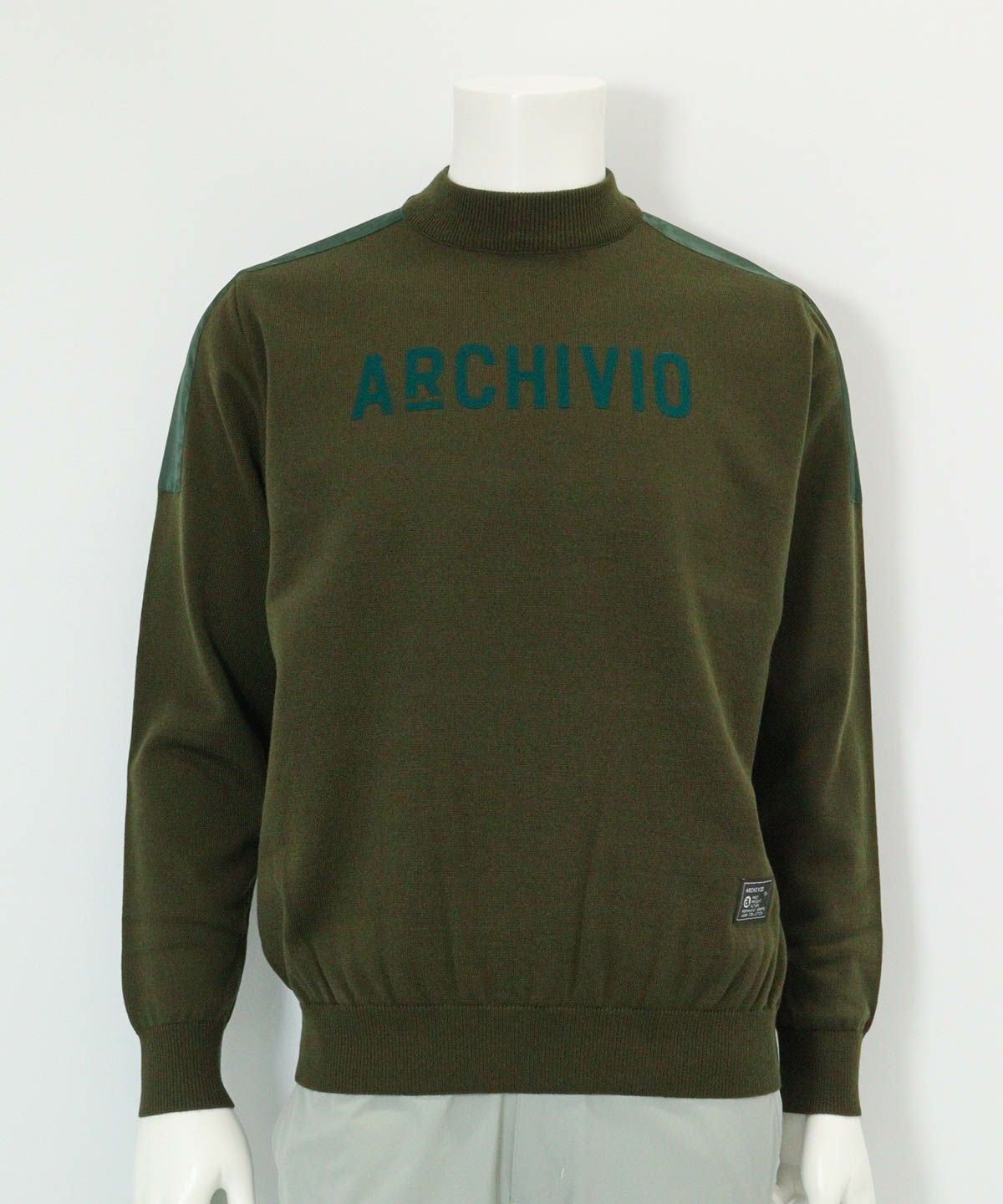 【メンズ】ウール混肩切替ロゴニット(カーキ)